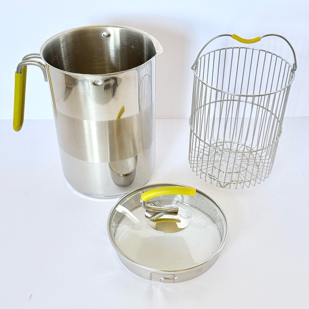 Kuhn Rikon Switzerland 4th-Burner Pot 11-Cup Lid & Steamer Basket Yellow Handles - Picture 6 of 16